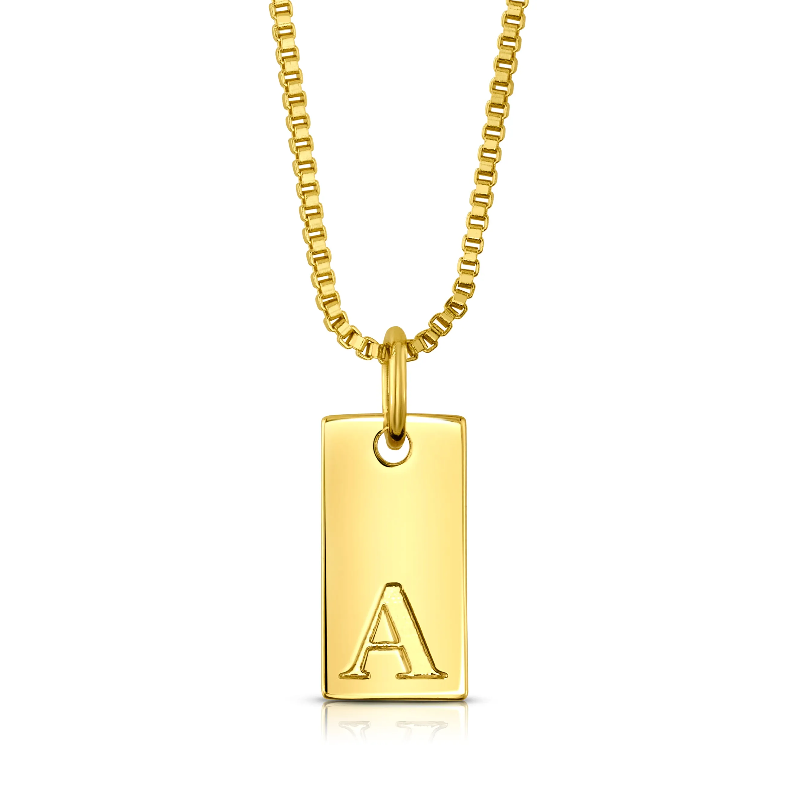 DOG TAG INITIAL NECKLACE, GOLD