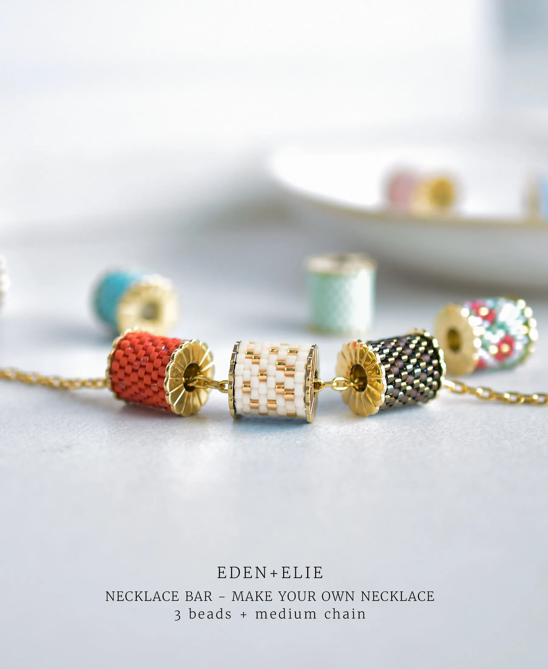 EDEN   ELIE Necklace Bar single bead   optional chain - peranakan peach