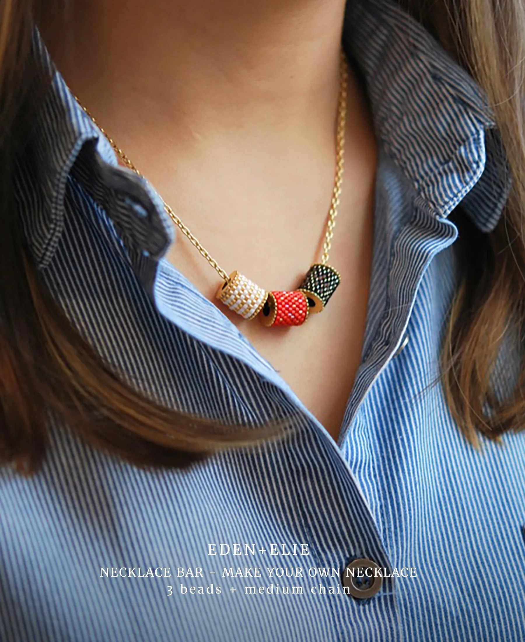 EDEN   ELIE Necklace Bar single bead   optional chain - peranakan peach