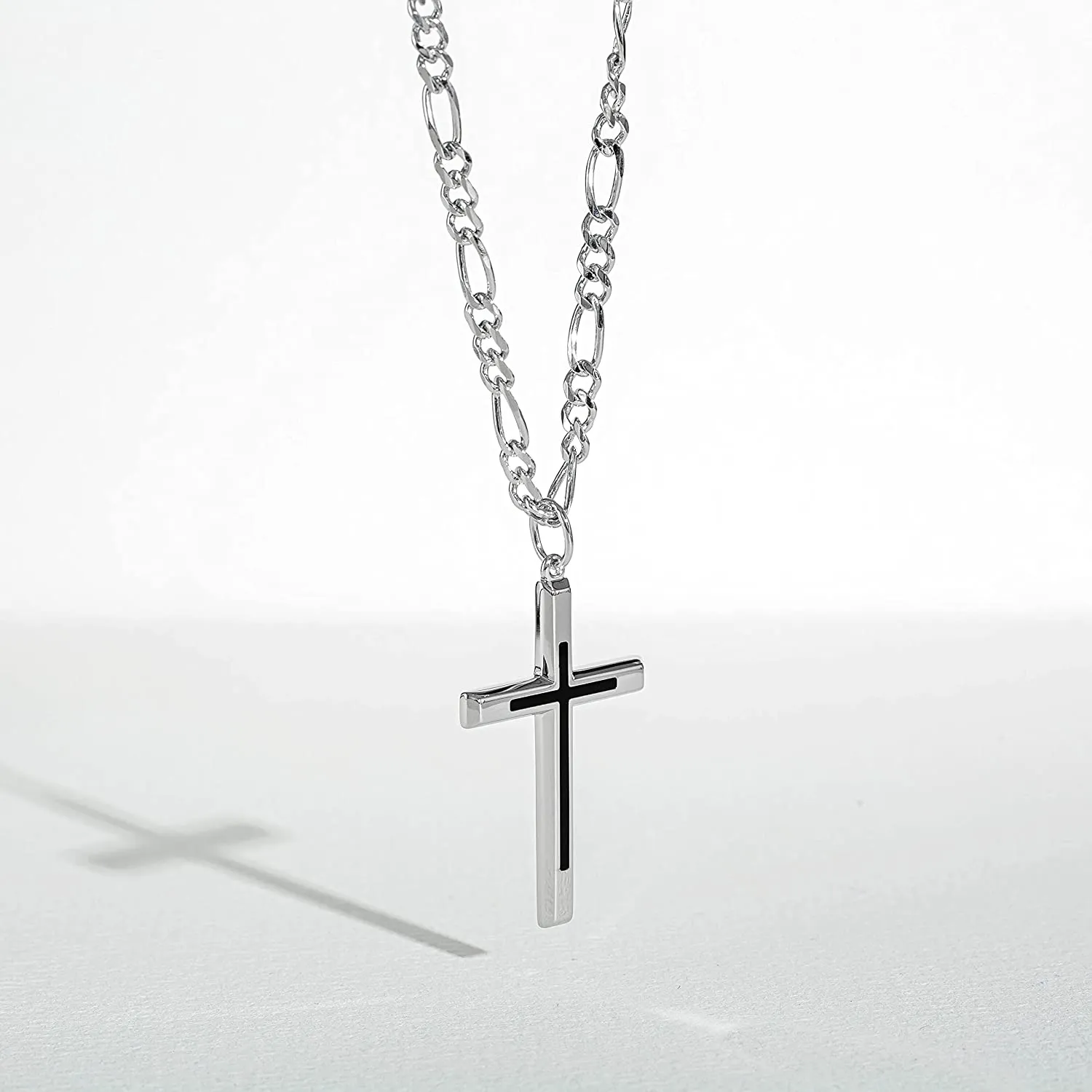 FANCIME Black Highlight Cross Sterling Silver Mens Necklace