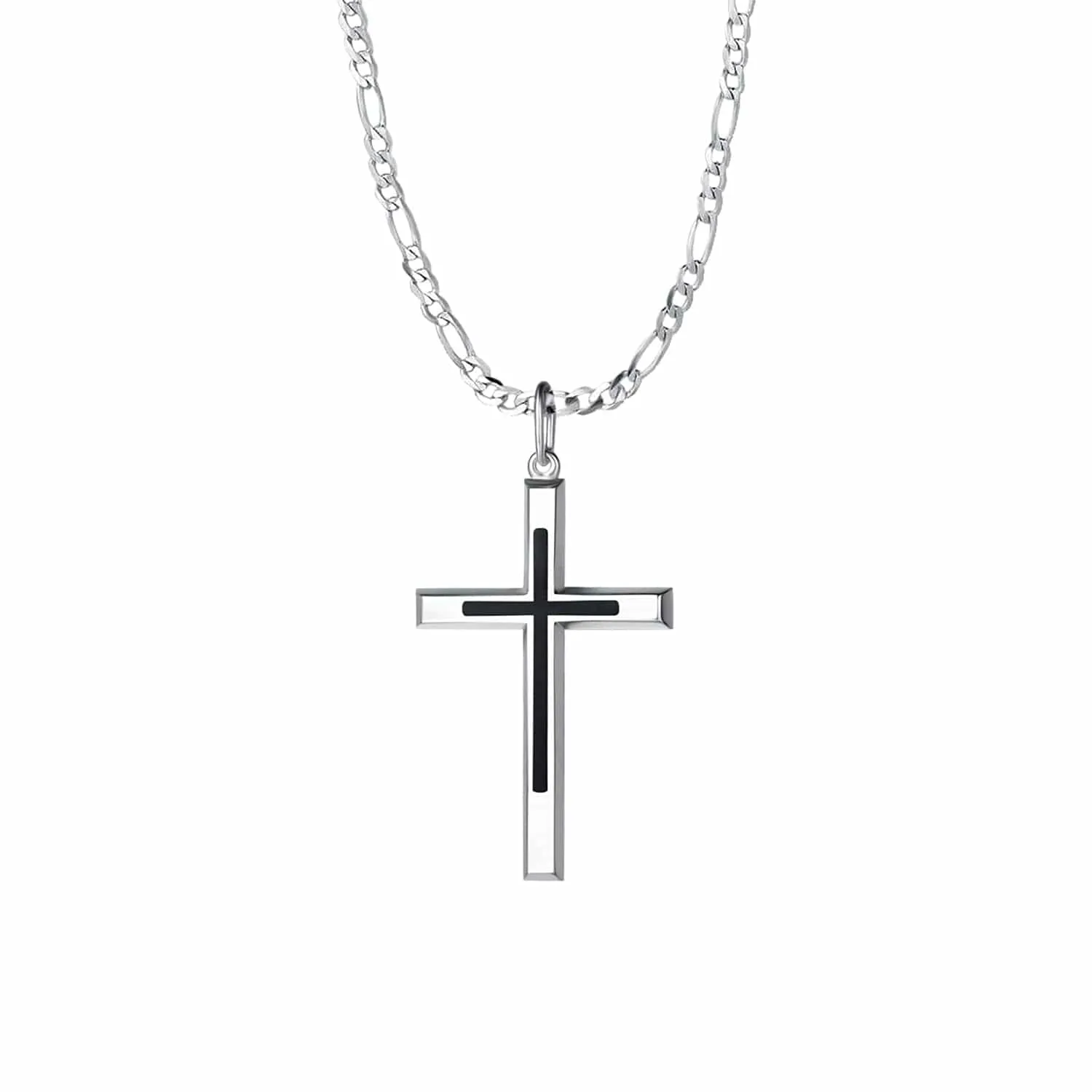 FANCIME Black Highlight Cross Sterling Silver Mens Necklace