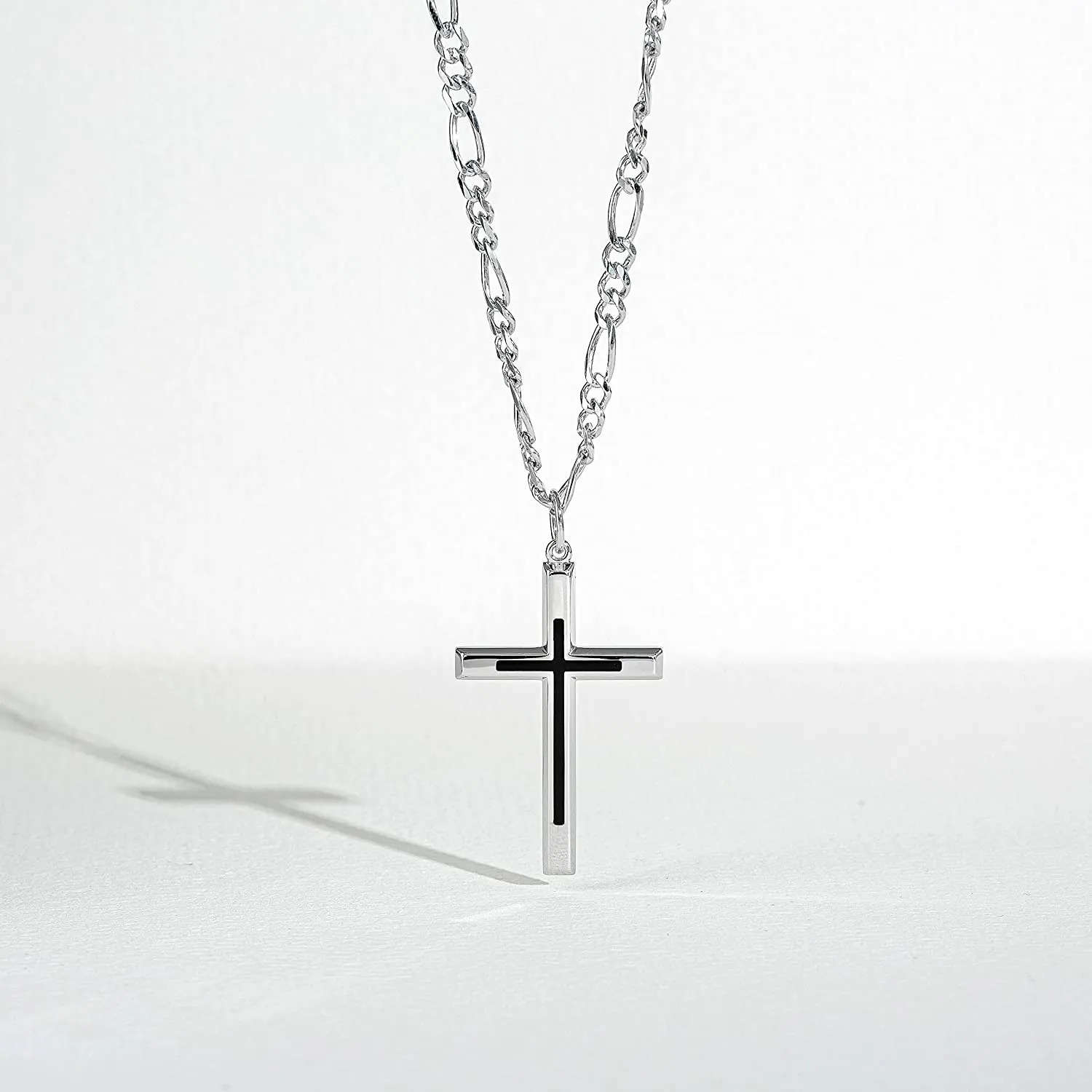 FANCIME Black Highlight Cross Sterling Silver Mens Necklace