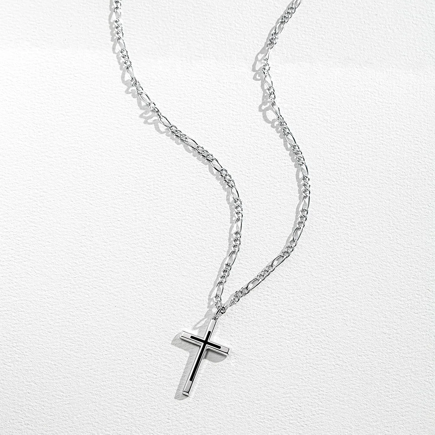 FANCIME Black Highlight Cross Sterling Silver Mens Necklace