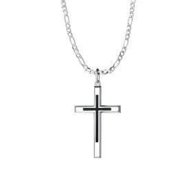 FANCIME Black Highlight Cross Sterling Silver Mens Necklace