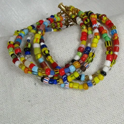 Five Strand Seed Bead Cuff Bracelet African Trade Bead  Inspired