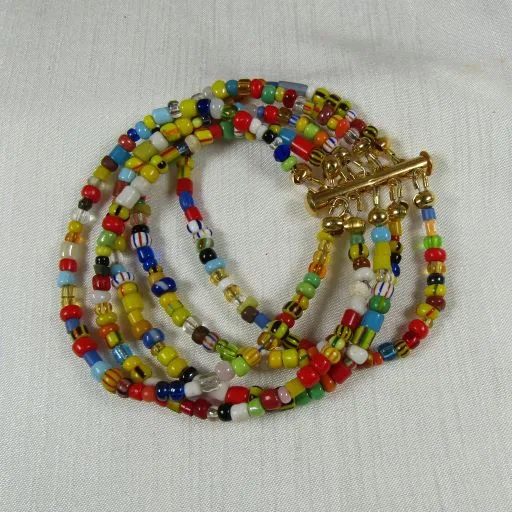 Five Strand Seed Bead Cuff Bracelet African Trade Bead  Inspired