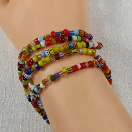 Five Strand Seed Bead Cuff Bracelet African Trade Bead  Inspired