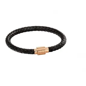 Fred Bennett Hexagon Ridge Clasp Rose Black Leather Plait Bracelet B5131