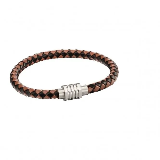 Fred Bennett Leather Woven Brown Hexagon Clasp Bracelet B5123