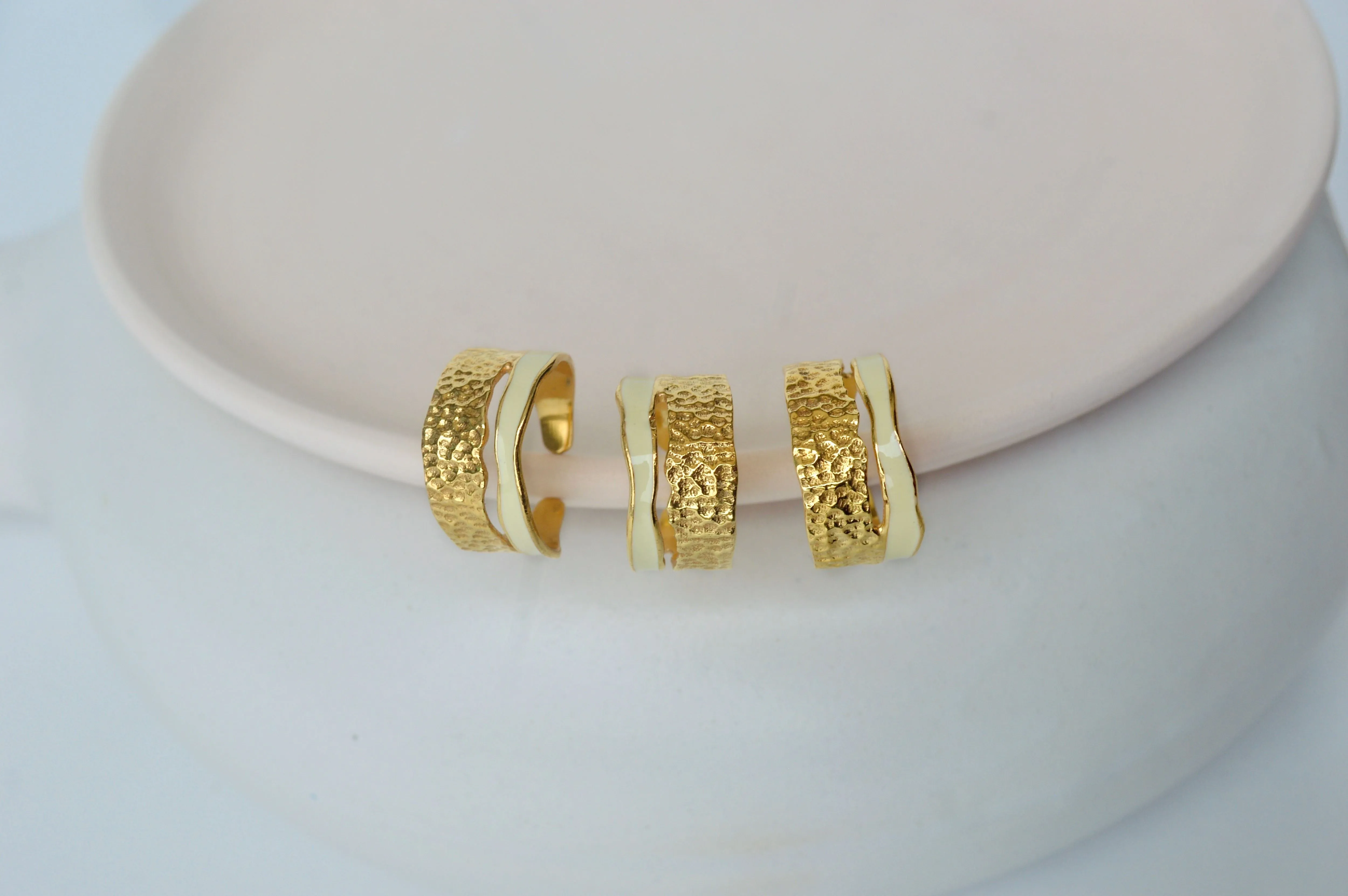 Gold Brass Pearl Enamel Stackable Rings