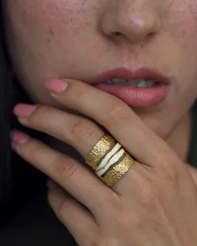 Gold Brass Pearl Enamel Stackable Rings