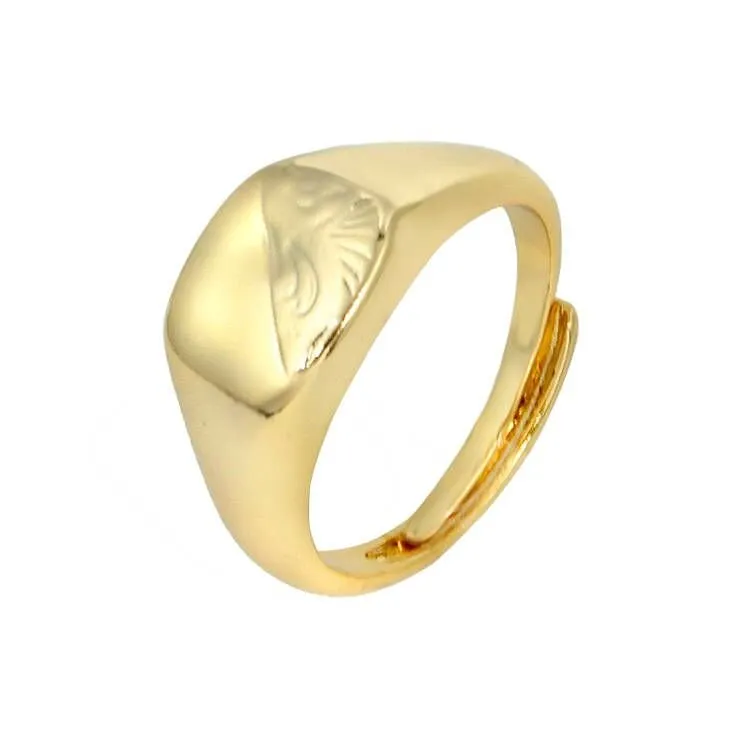 Gold Half Face Square Signet Ring Size U Adjustable