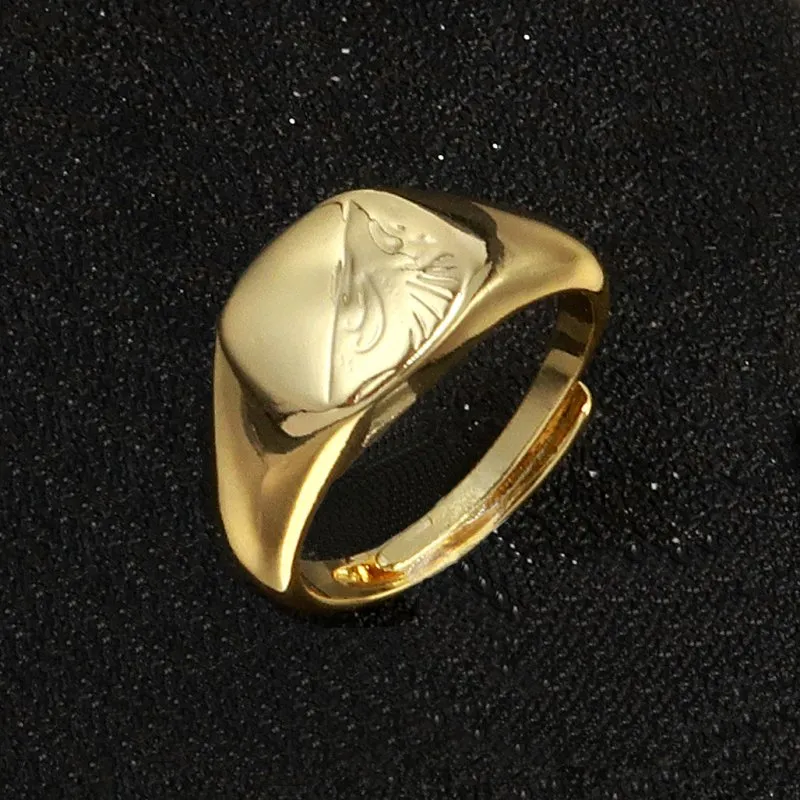 Gold Half Face Square Signet Ring Size U Adjustable