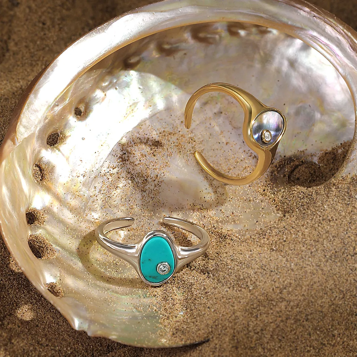 Gold Tidal Abalone Adjustable Signet Ring