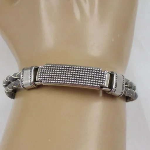 Grey Braided Leather Bracelet Man's