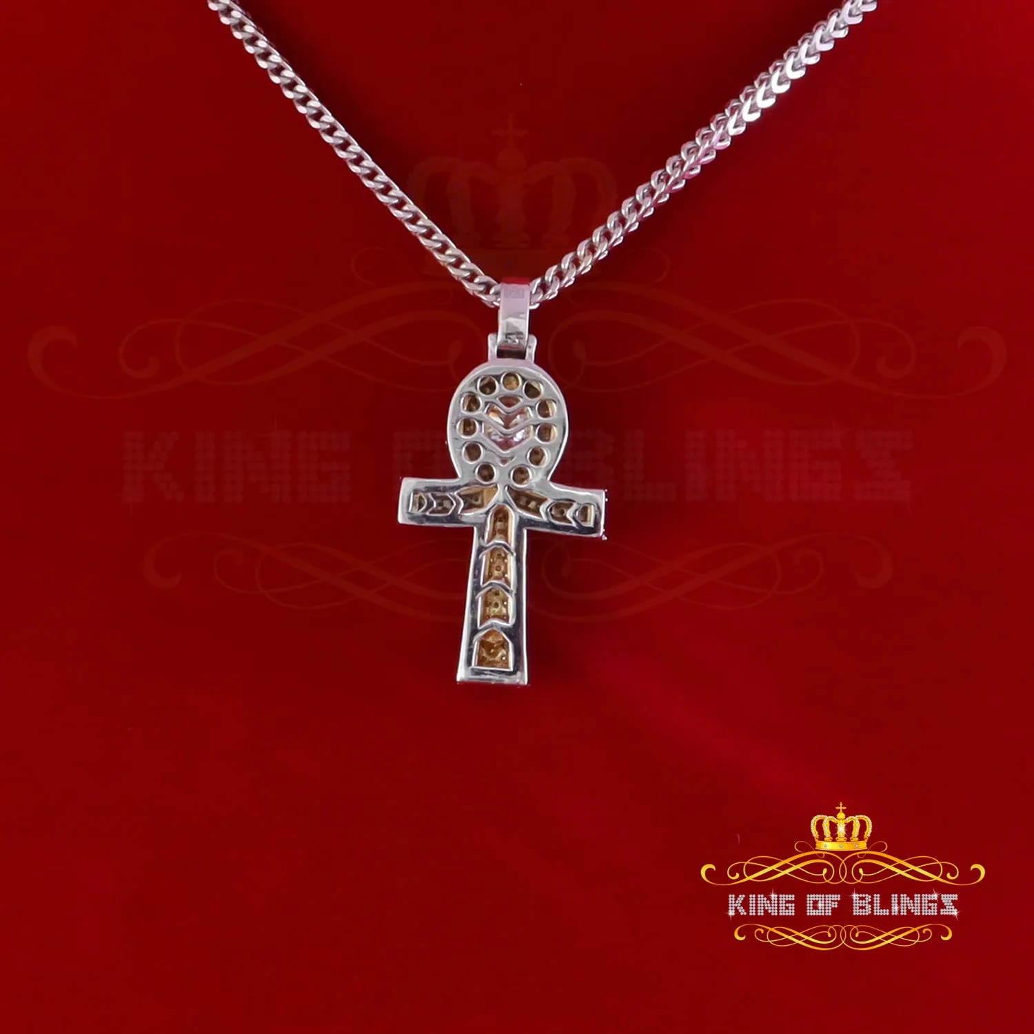 King Of Bling's 4.00ct VVS D Silver Moissanite Pear Shape Stone White Charm Ankh Men's Pendant