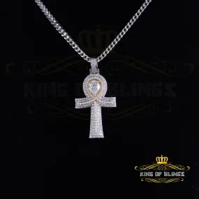 King Of Bling's 4.00ct VVS D Silver Moissanite Pear Shape Stone White Charm Ankh Men's Pendant