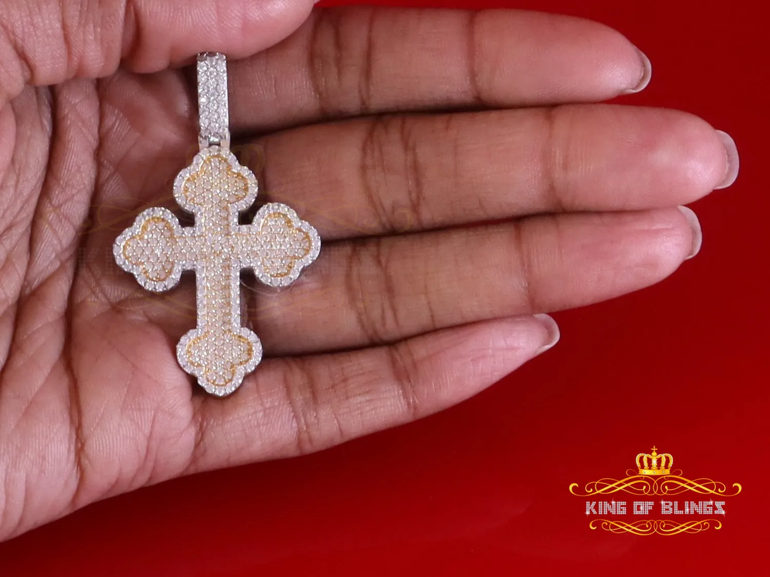 King Of Bling's 925 Sterling White Silver 2.50ct VVS D Clr.Moissanite Cross Pendant Men/ Women.