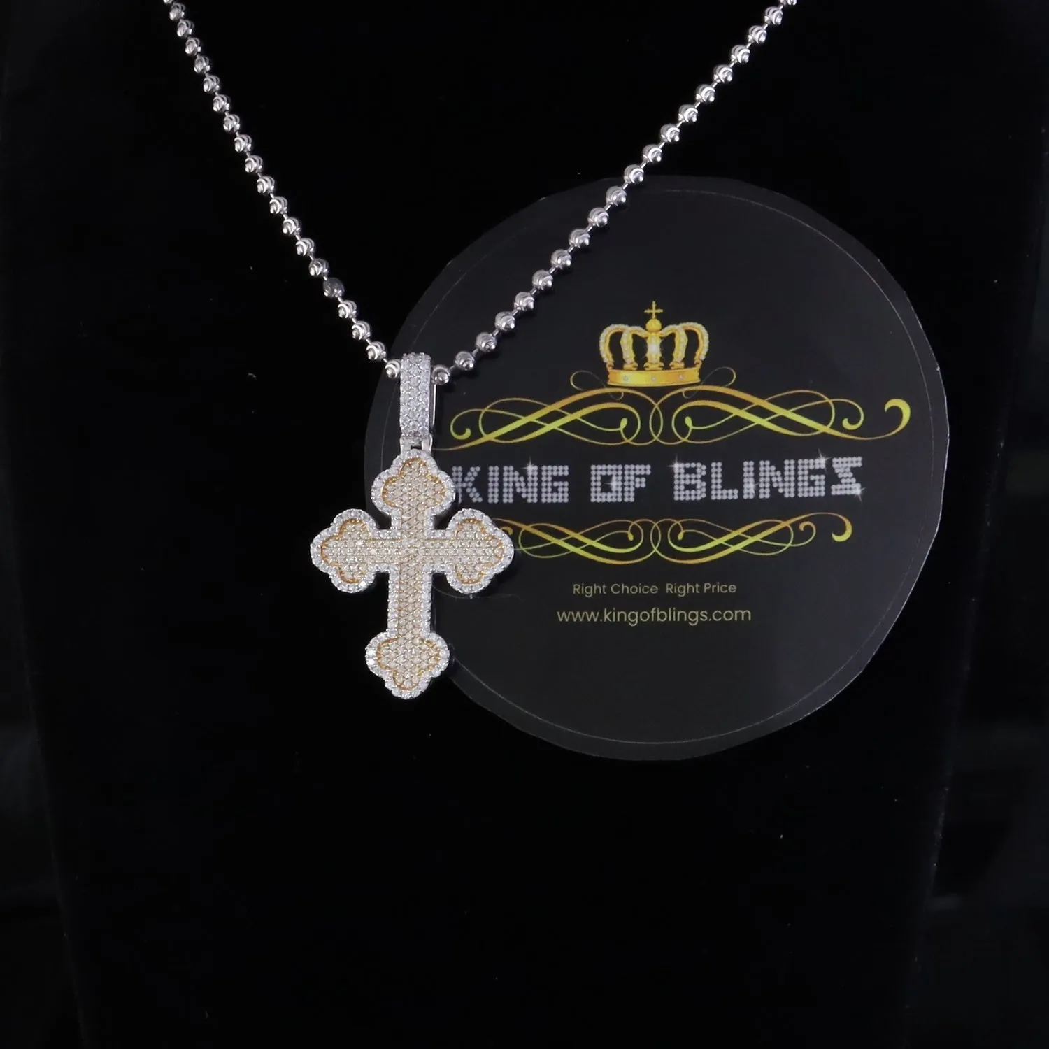 King Of Bling's 925 Sterling White Silver 2.50ct VVS D Clr.Moissanite Cross Pendant Men/ Women.