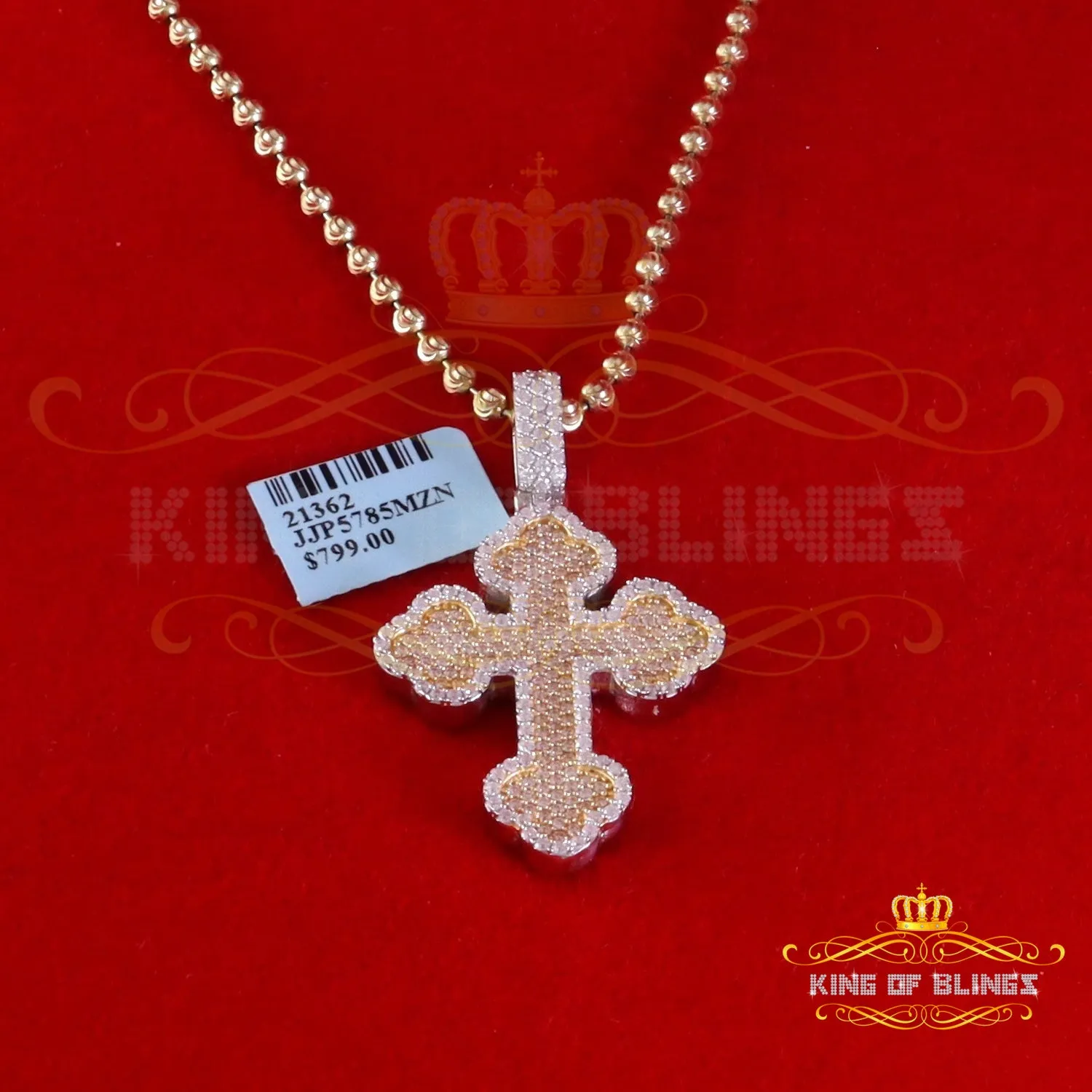 King Of Bling's 925 Sterling White Silver 2.50ct VVS D Clr.Moissanite Cross Pendant Men/ Women.