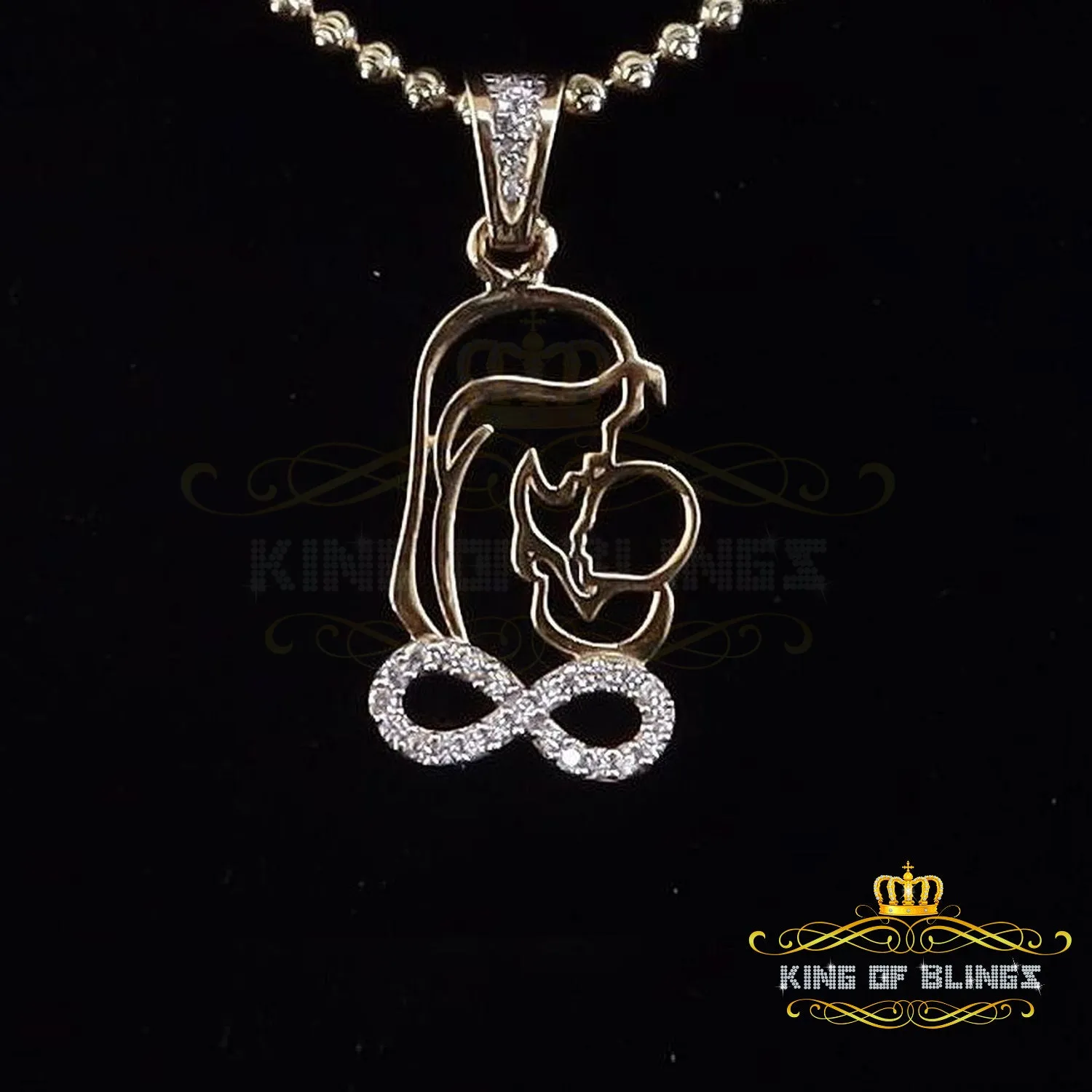 King Of Bling's Buy 0.31ct CZ Infinity Special Mother's Child 925 Sterling Yellow Silver Pendant