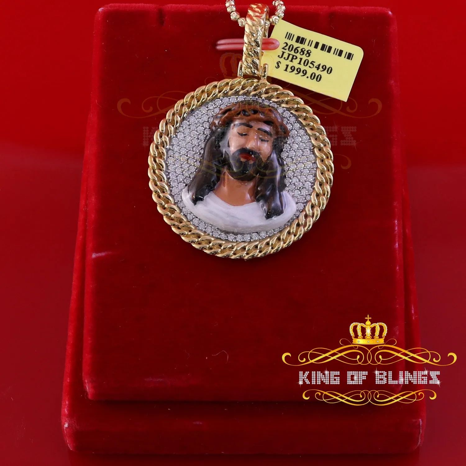 King Of Bling's Jesus 925 Silver 2.00ct W/Crushed Moissanite "1.50" Yellow Jesus Charm Pendant