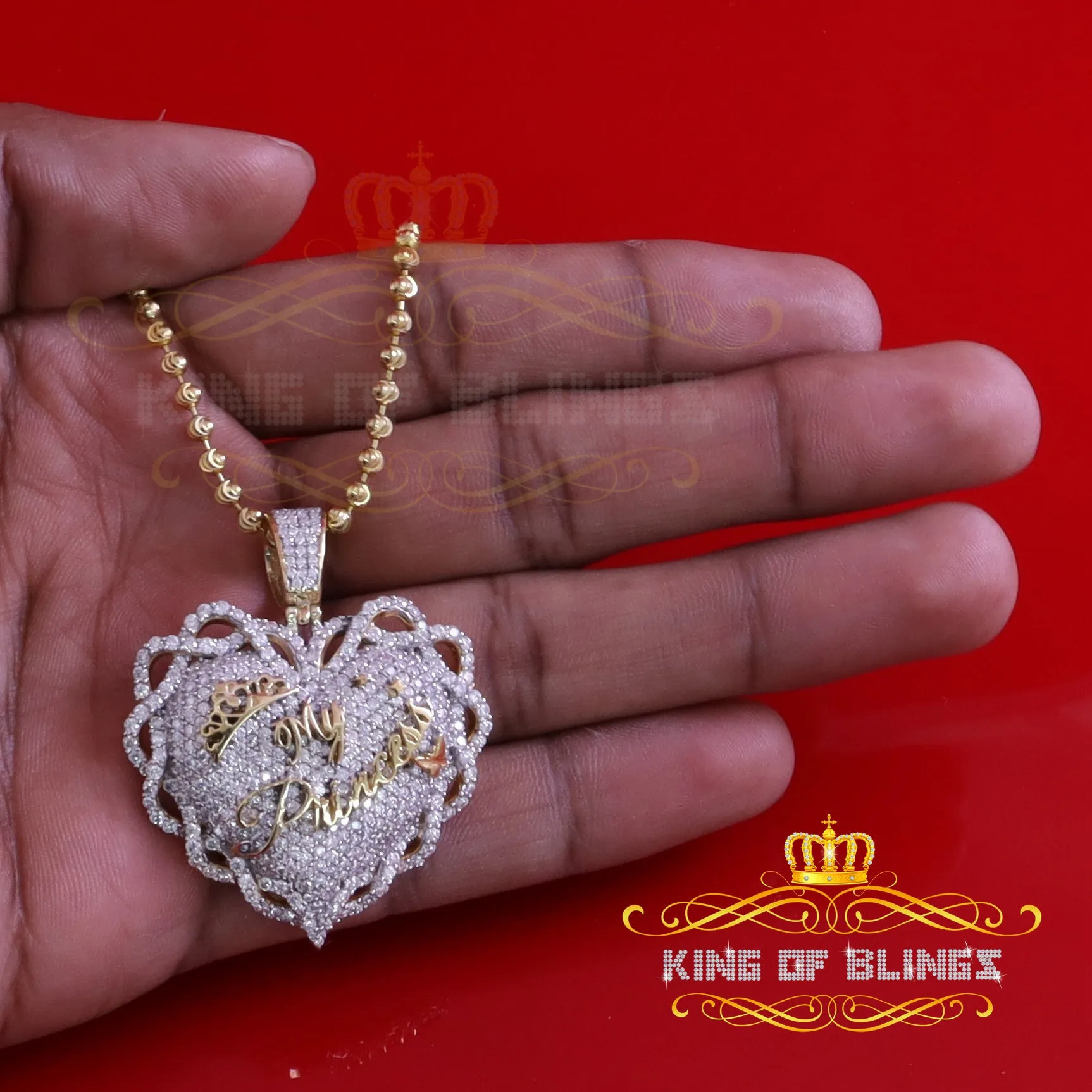 King Of Bling's King's 6.00ct Real Moissanite Sterling Silver Yellow "MY PRINCESS" Heart Pendant