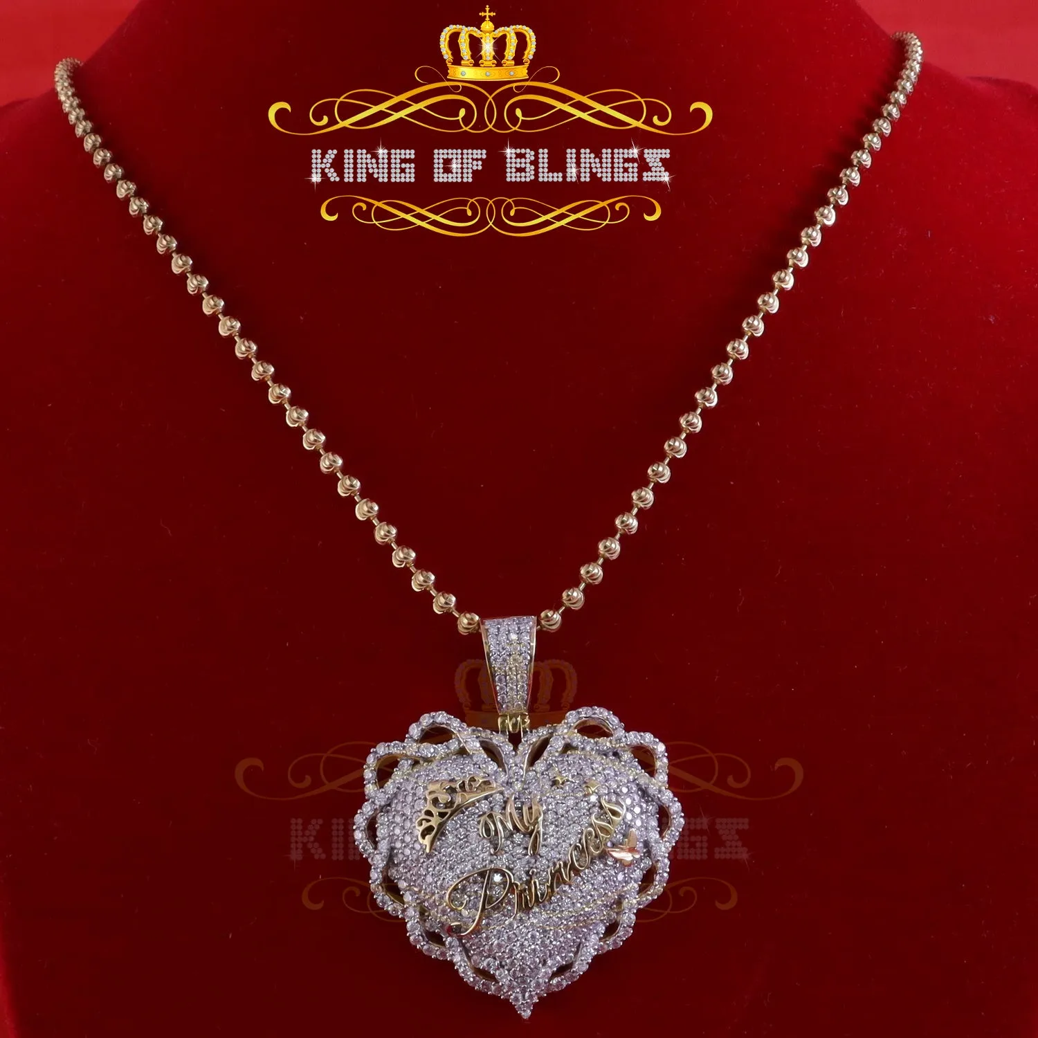 King Of Bling's King's 6.00ct Real Moissanite Sterling Silver Yellow "MY PRINCESS" Heart Pendant