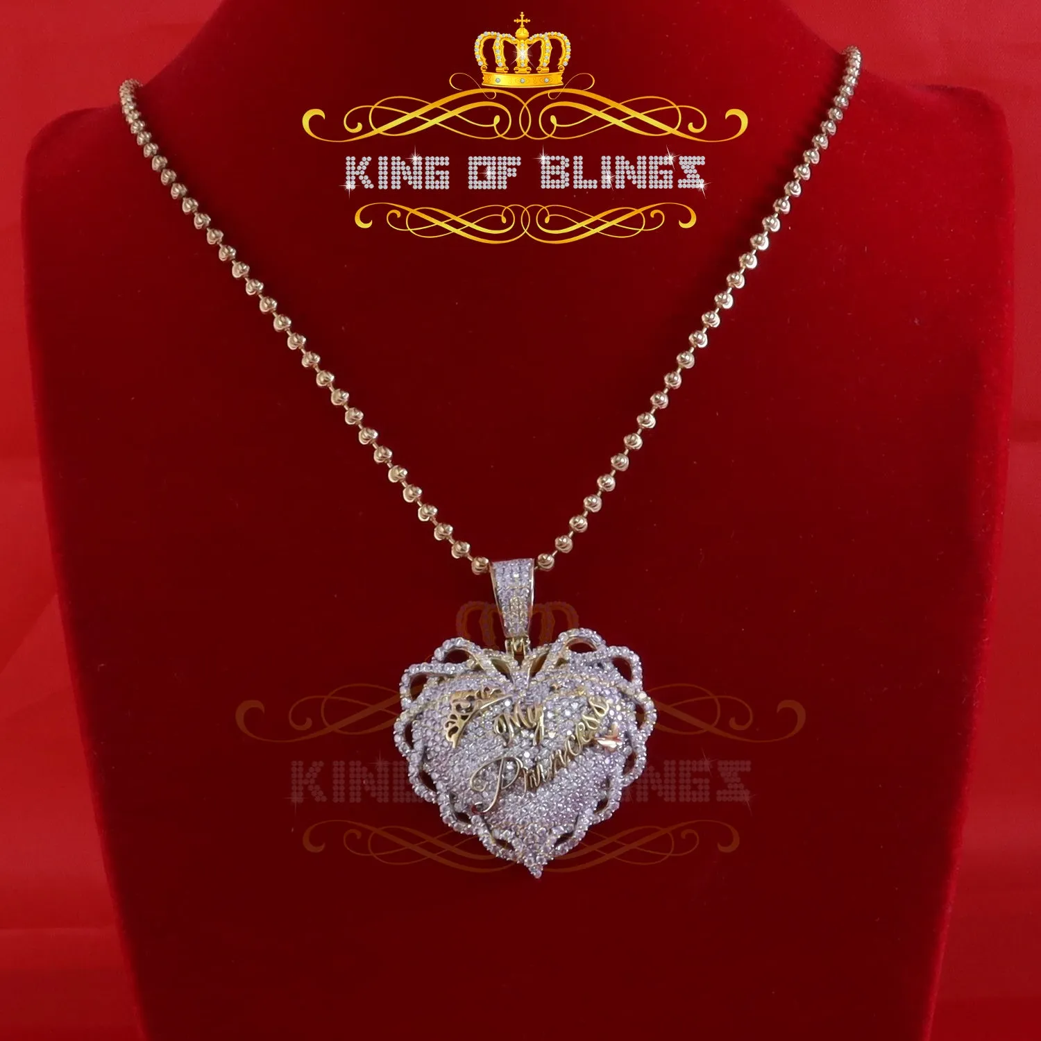 King Of Bling's King's 6.00ct Real Moissanite Sterling Silver Yellow "MY PRINCESS" Heart Pendant