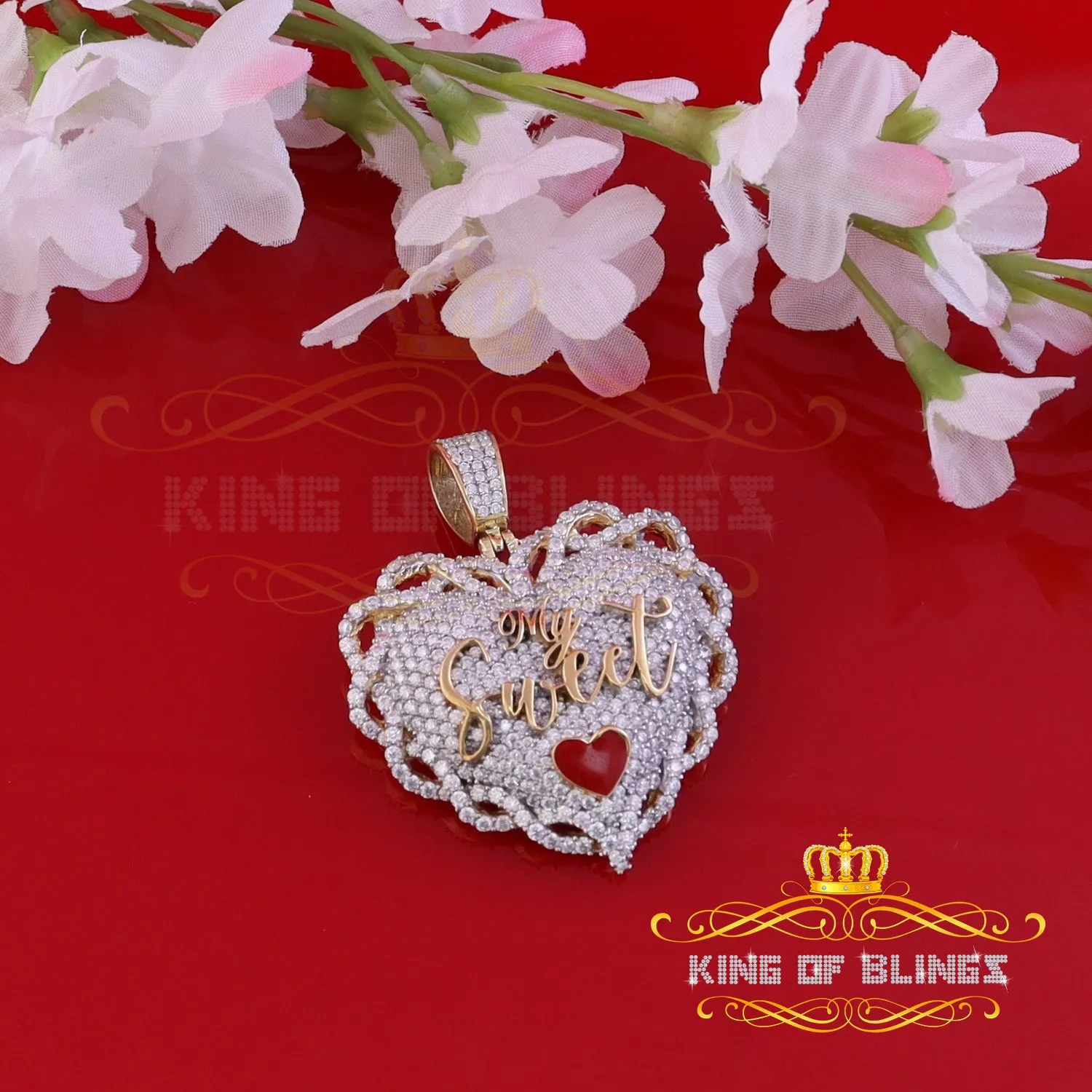 King Of Bling's Love "SWEET HEART"1.50 inch 6ct Real Moissanite 925 Silver Yellow Heart Pendant