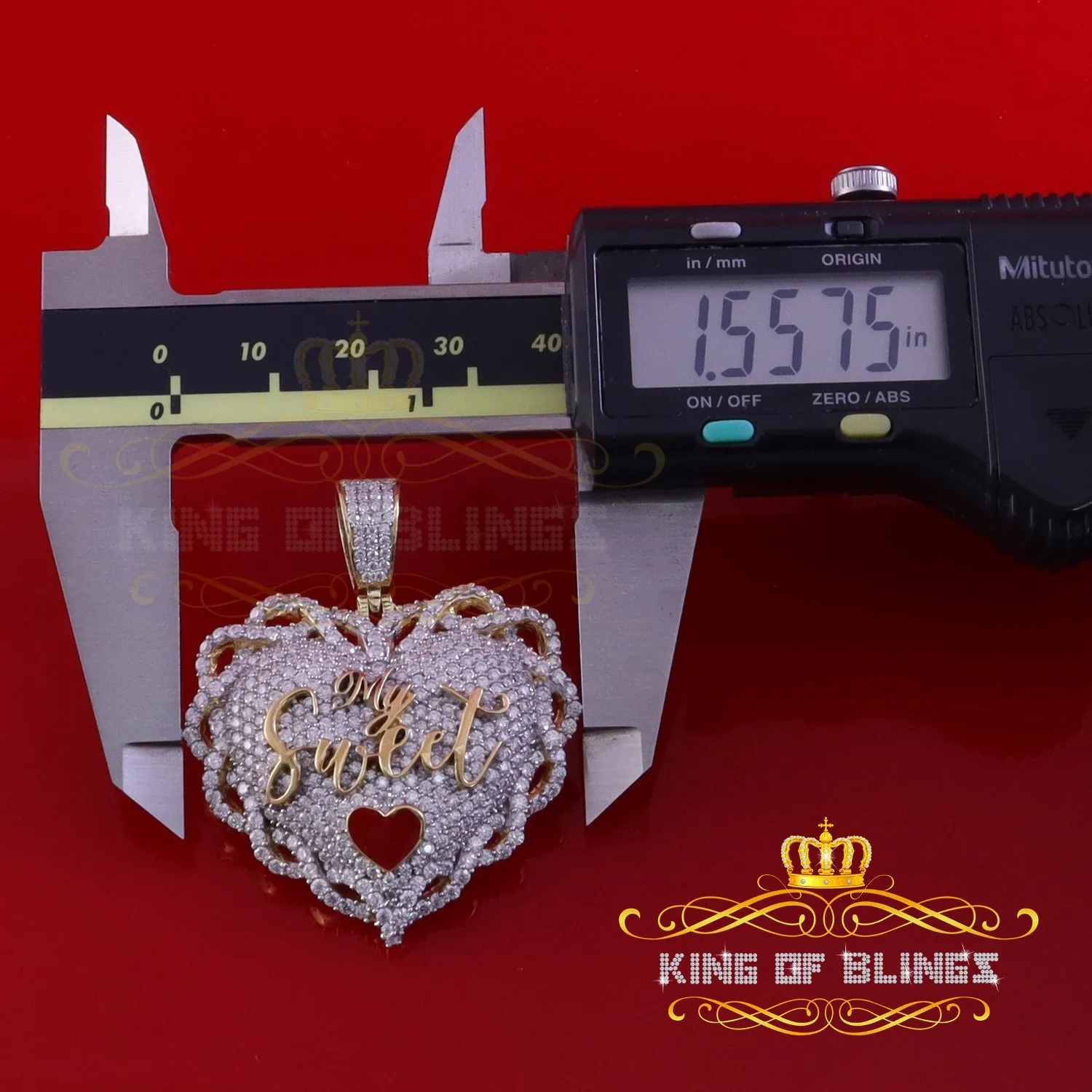 King Of Bling's Love "SWEET HEART"1.50 inch 6ct Real Moissanite 925 Silver Yellow Heart Pendant