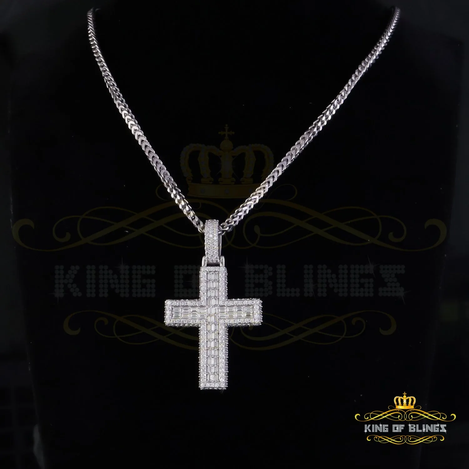 King Of Bling's Men/ Women 925 Sterling white Silver 7.50ct VVS D Clr.Moissanite Cross Pendant