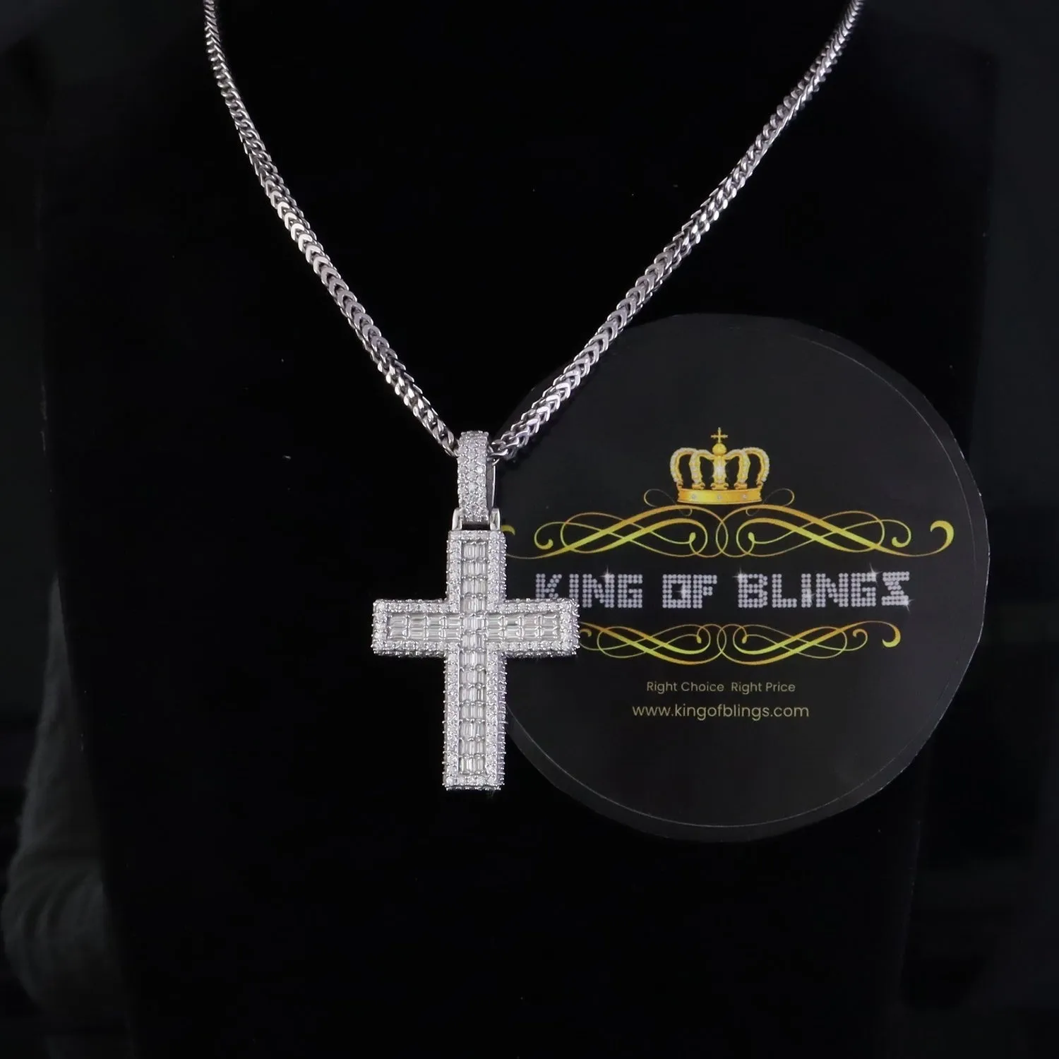 King Of Bling's Men/ Women 925 Sterling white Silver 7.50ct VVS D Clr.Moissanite Cross Pendant