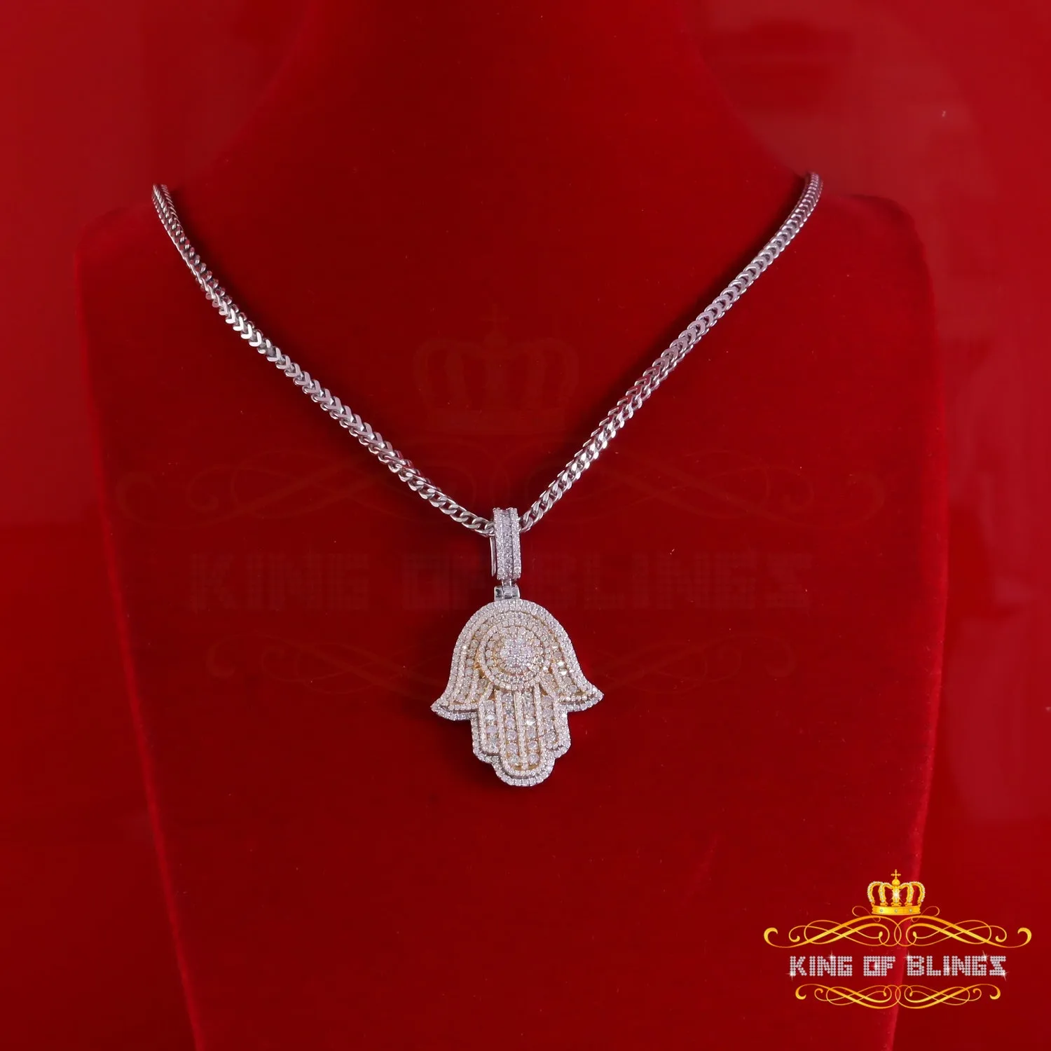 King Of Bling's New 2.50ct VVS D Moissanite White Sterling Silver Charm Hamsa Pendant Men /Women