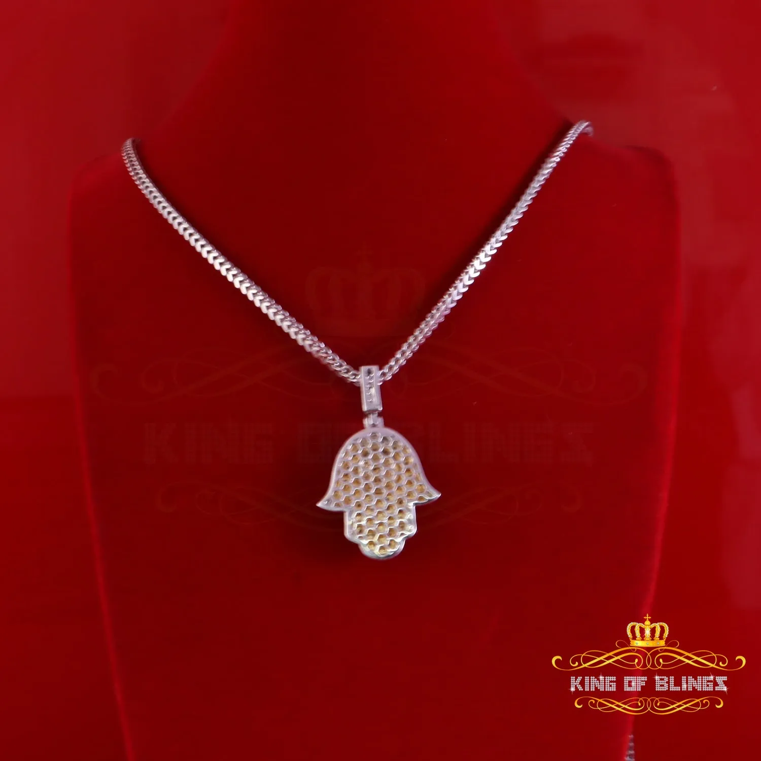 King Of Bling's New 2.50ct VVS D Moissanite White Sterling Silver Charm Hamsa Pendant Men /Women