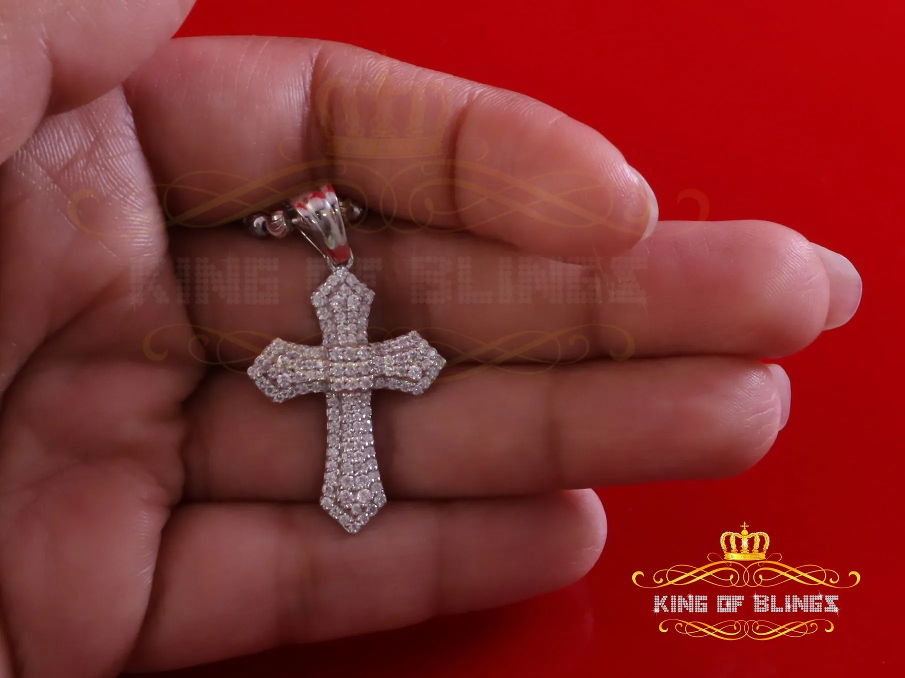 King Of Bling's New Pantone 925 White Sterling Silver 1.00ct VVS D Clr. Moissanite Cross Pendant