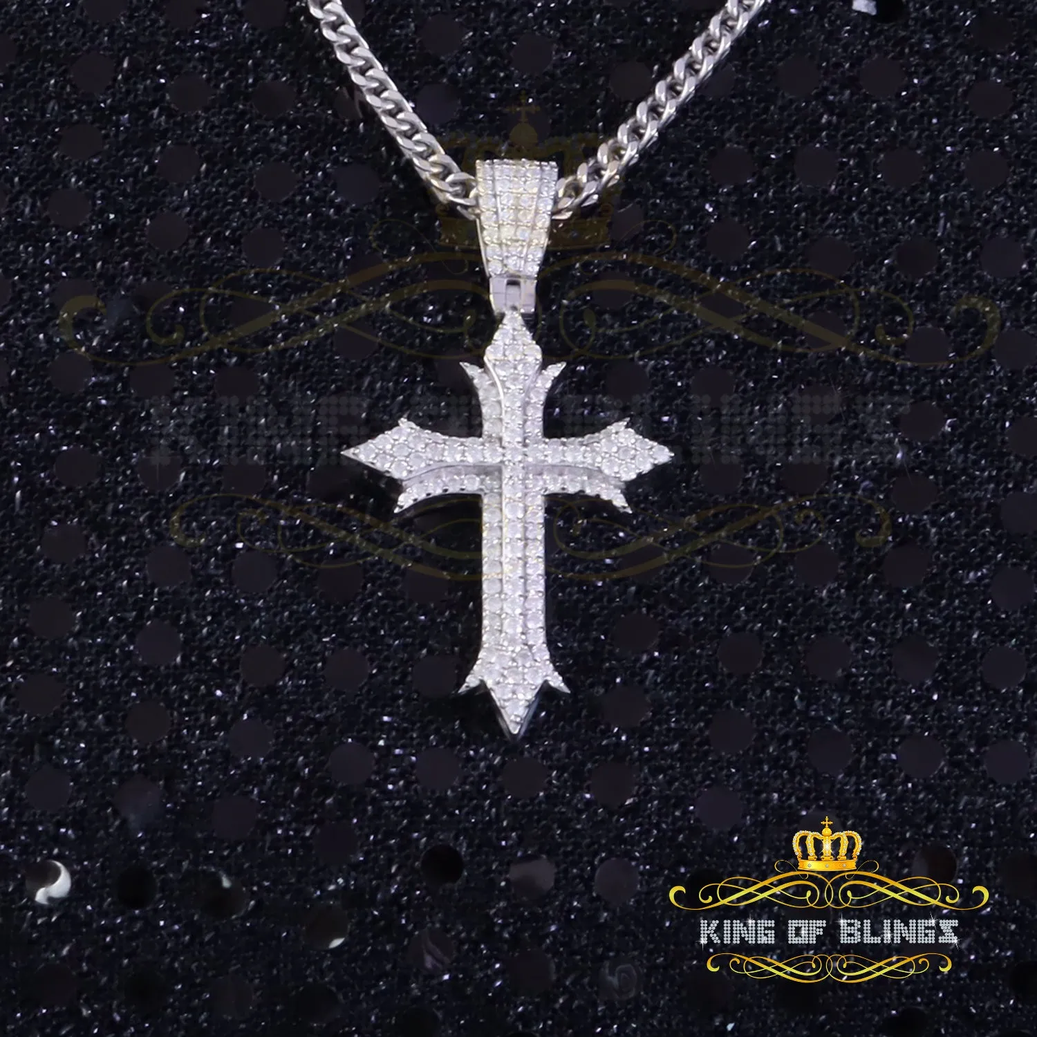 King Of Bling's Shiny 2.0ct VVS D Moissanite White Silver Charm Cross Pendant Men's & Women's