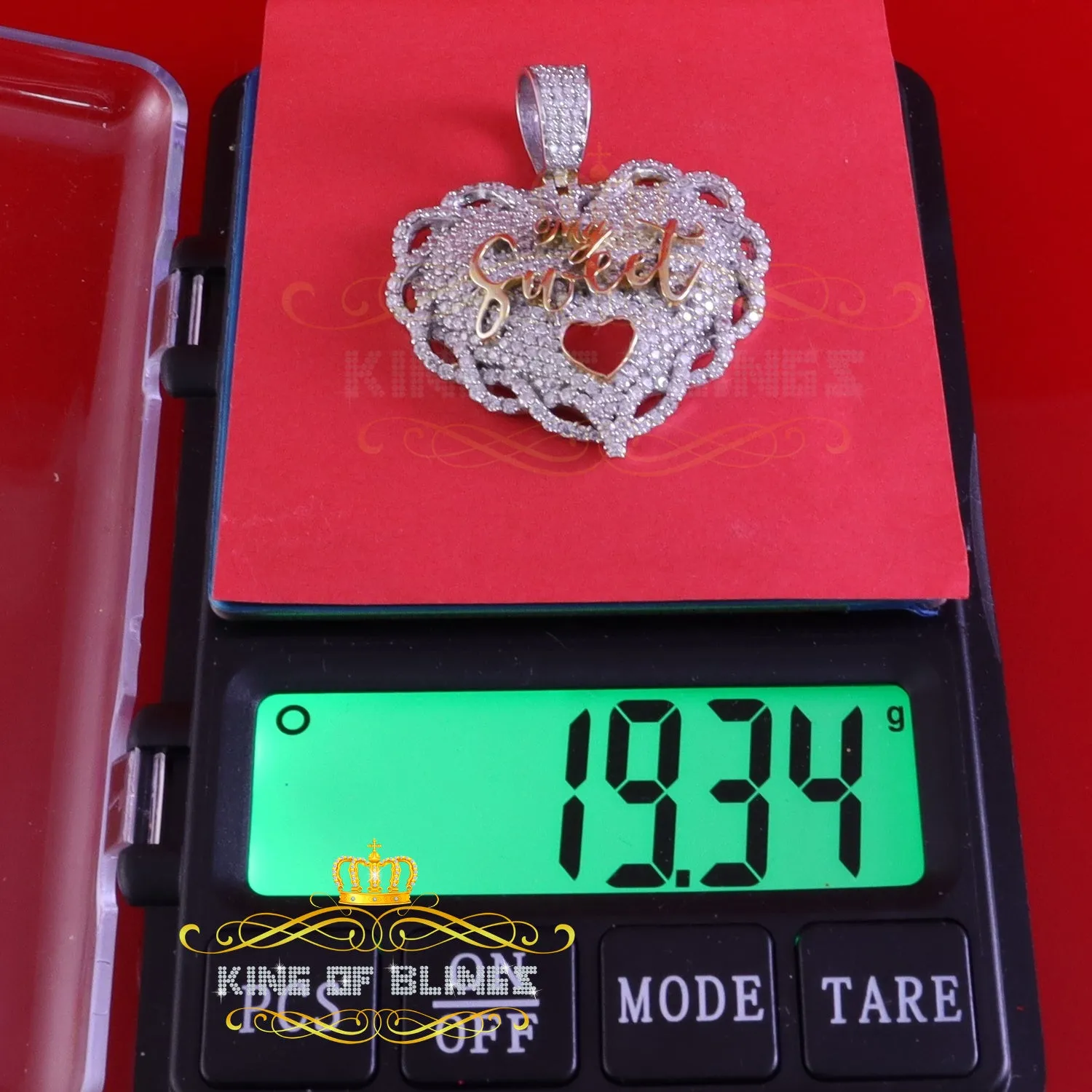 King Of Bling's SWEET HEART heart Shape 1.50 inch 6ct Real Moissanite 925 Silver White Pendant