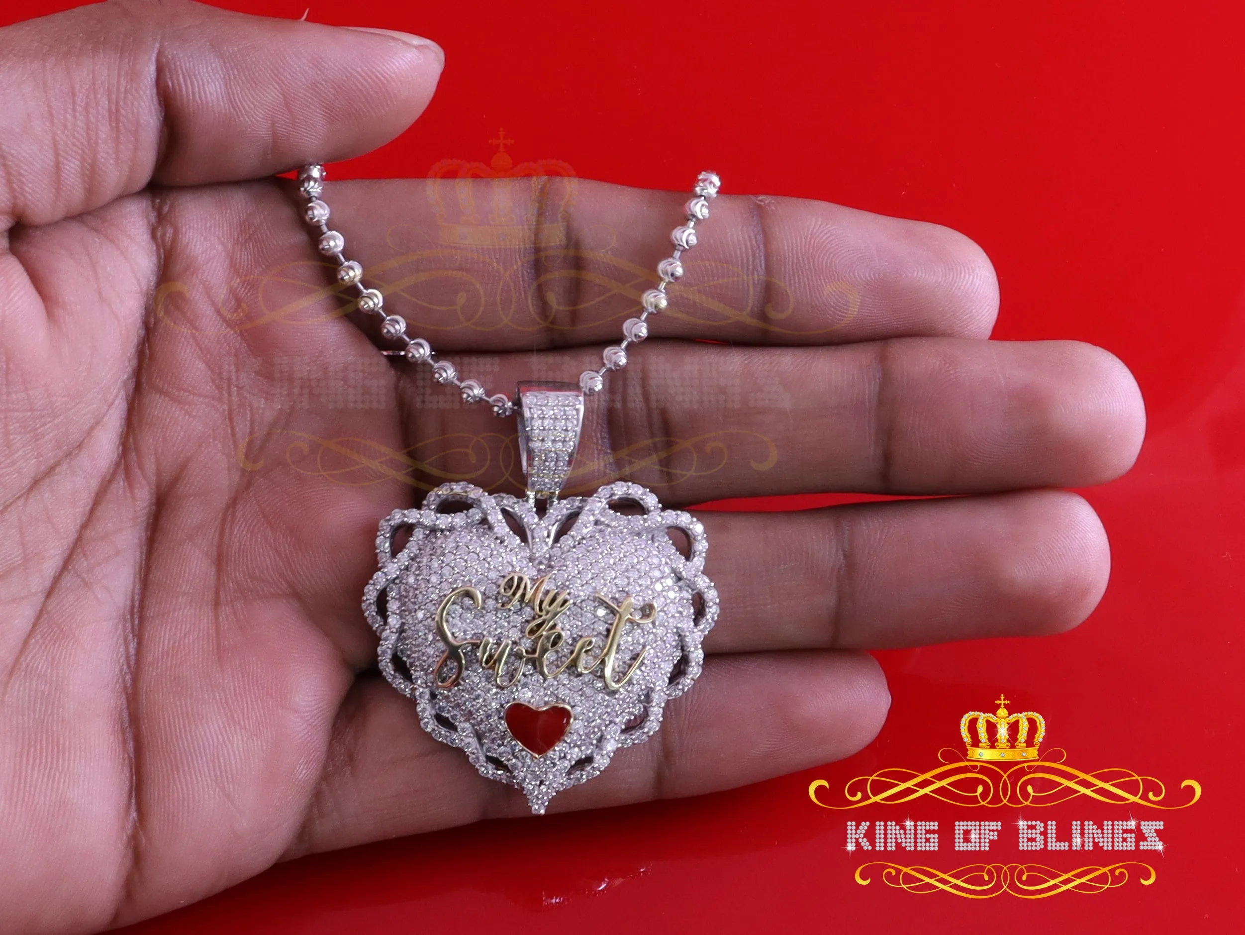 King Of Bling's SWEET HEART heart Shape 1.50 inch 6ct Real Moissanite 925 Silver White Pendant