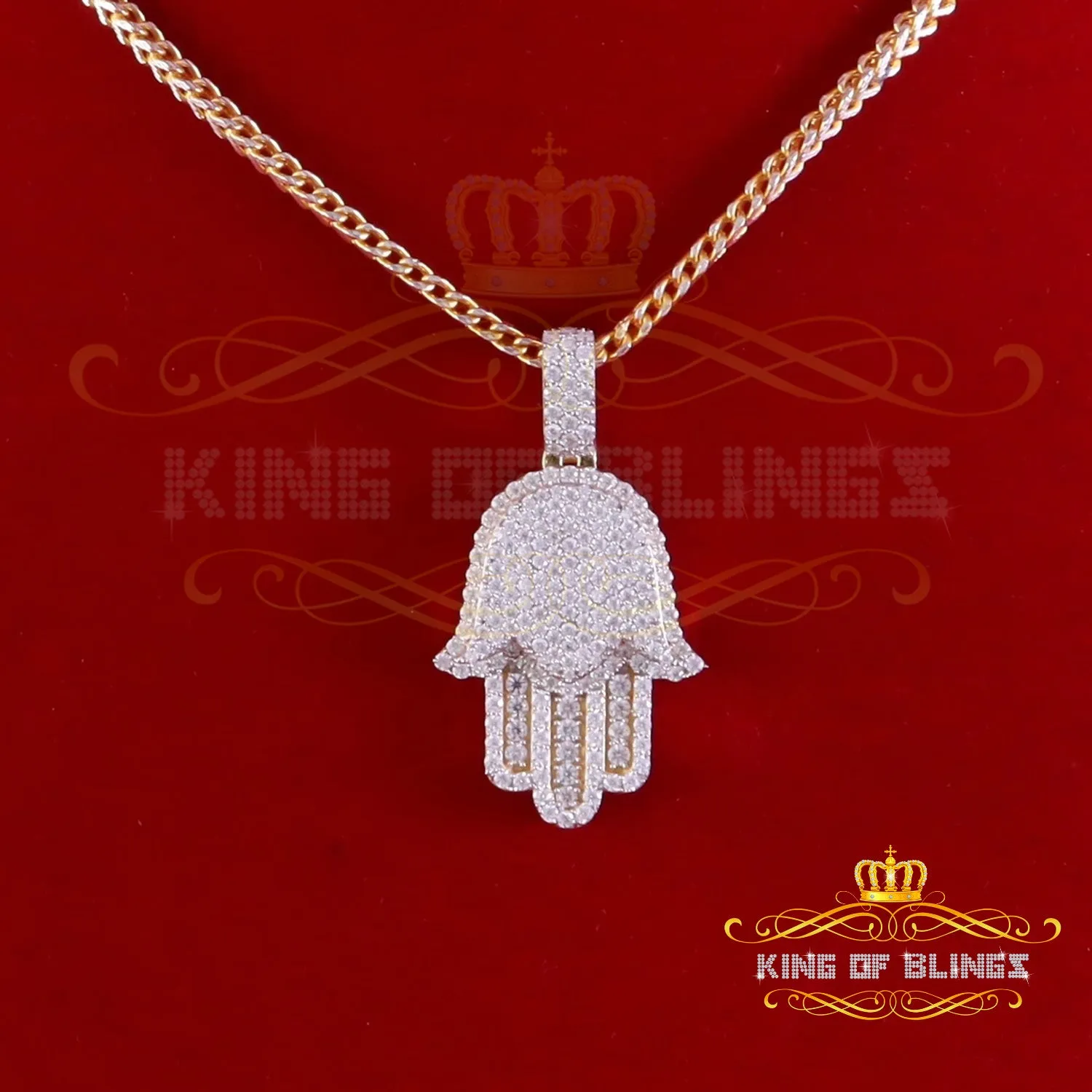 King Of Bling's Yellow Charm Hamsa Pendant 3.0ct VVS D Moissanite Sterling Silver Men's & Women