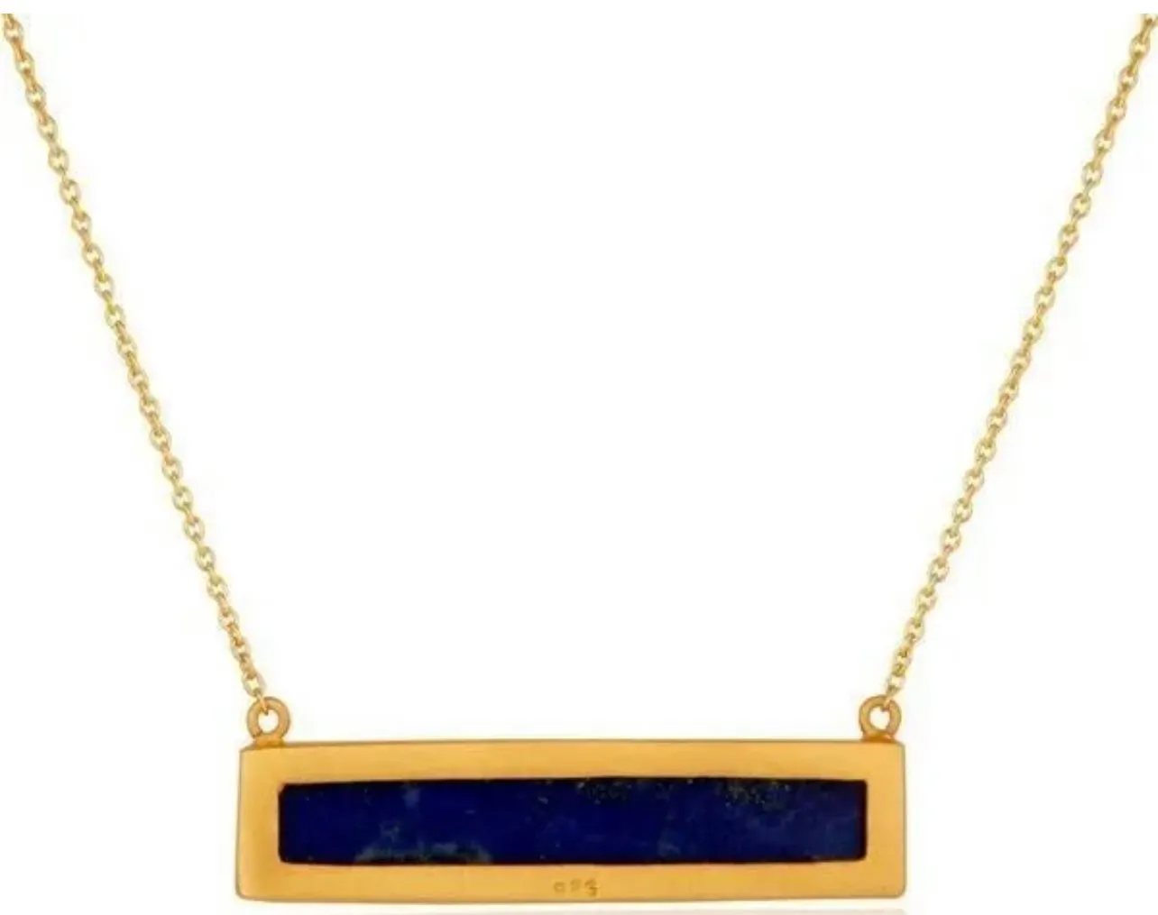 Lapis Lazuli Bar Pendant Gold Chain Necklace 18"