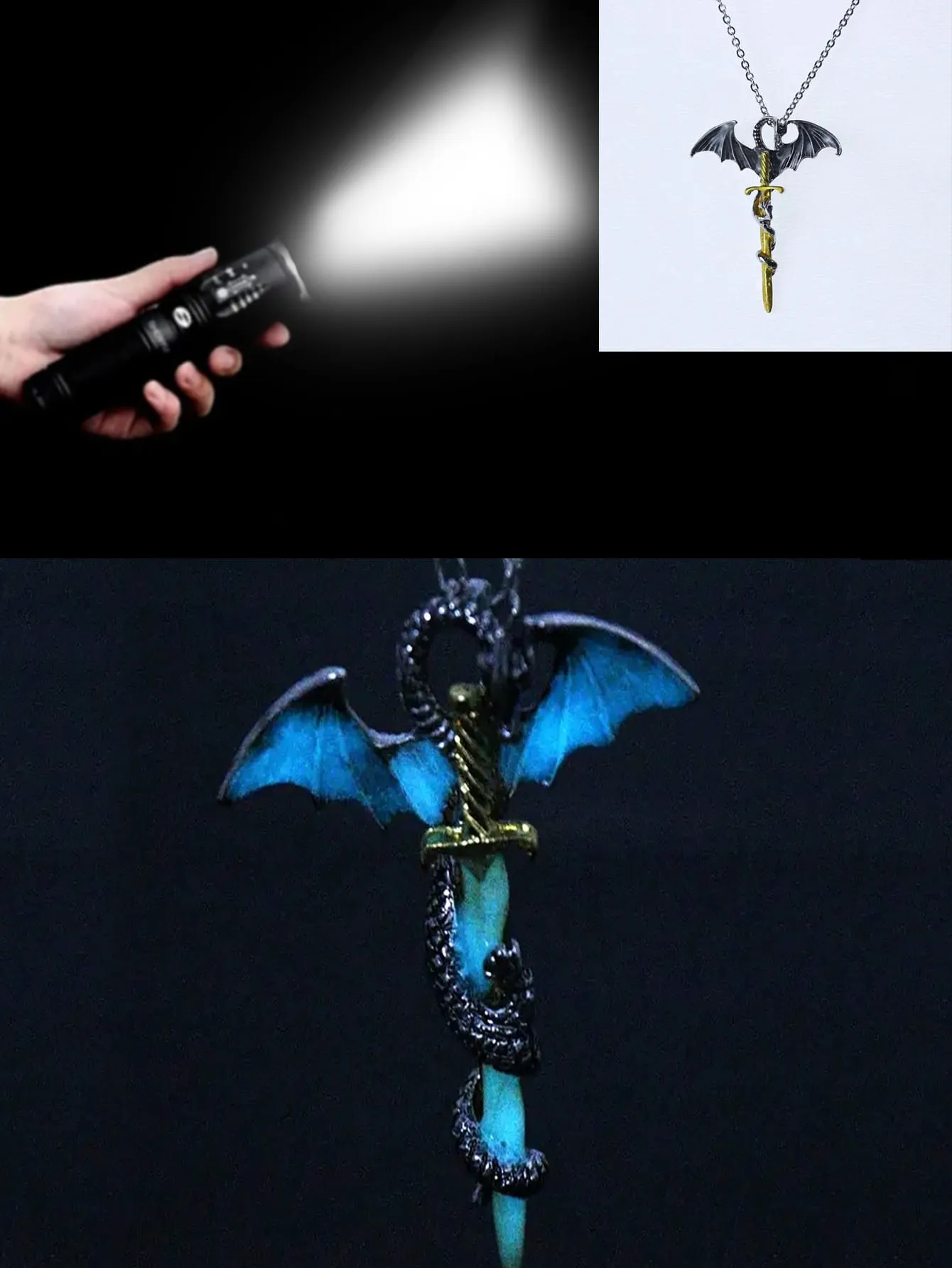 Men Western Dragon Charm Glow in the Dark Necklace for Men Jewelry for Men