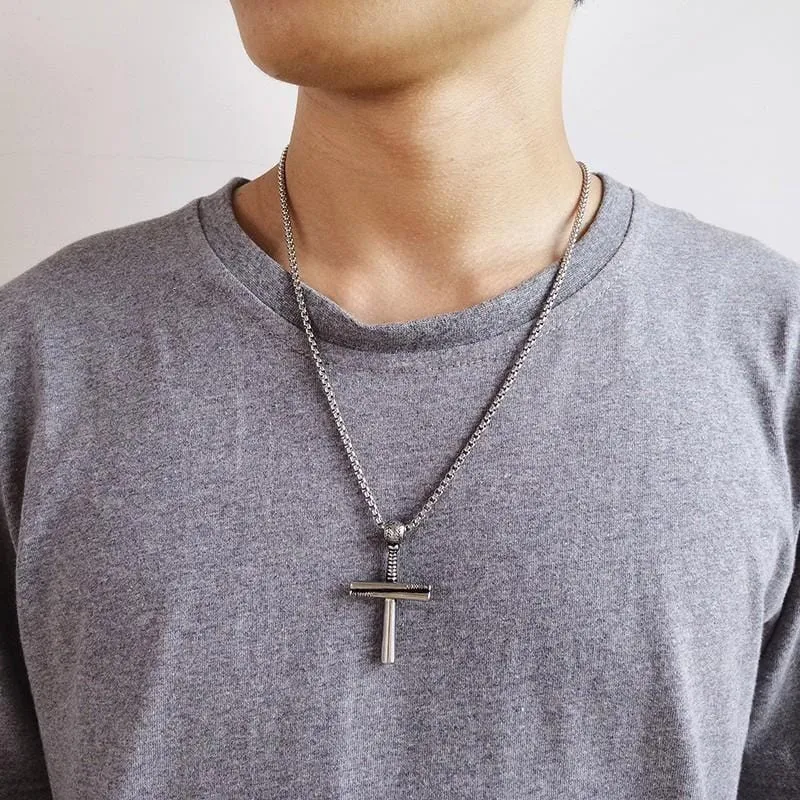 Men's Christian Necklace <br> Baseball Bat (Silver)