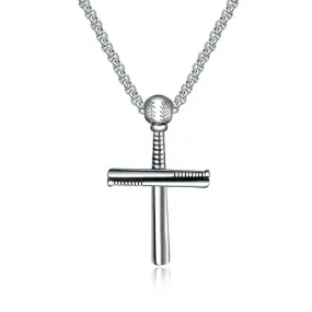 Men's Christian Necklace <br> Baseball Bat (Silver)