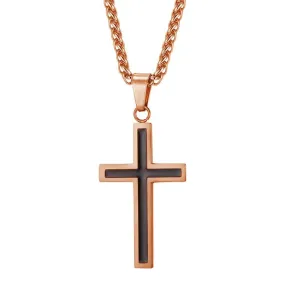 Men's Christian Necklace <br> Black And Rose Gold