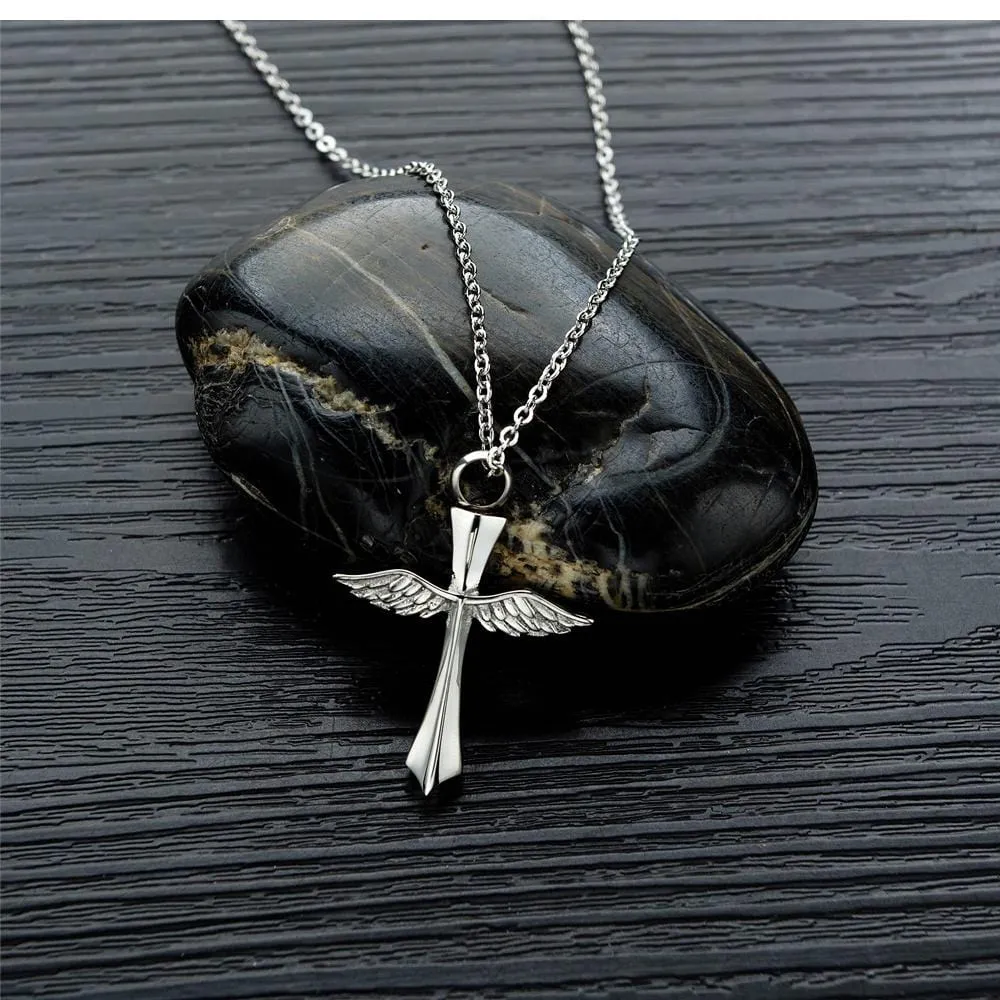 Men's Christian Necklace <br> Cross And Wings