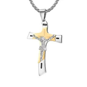 Men's Christian Necklace <br> Double Tone Crucifix