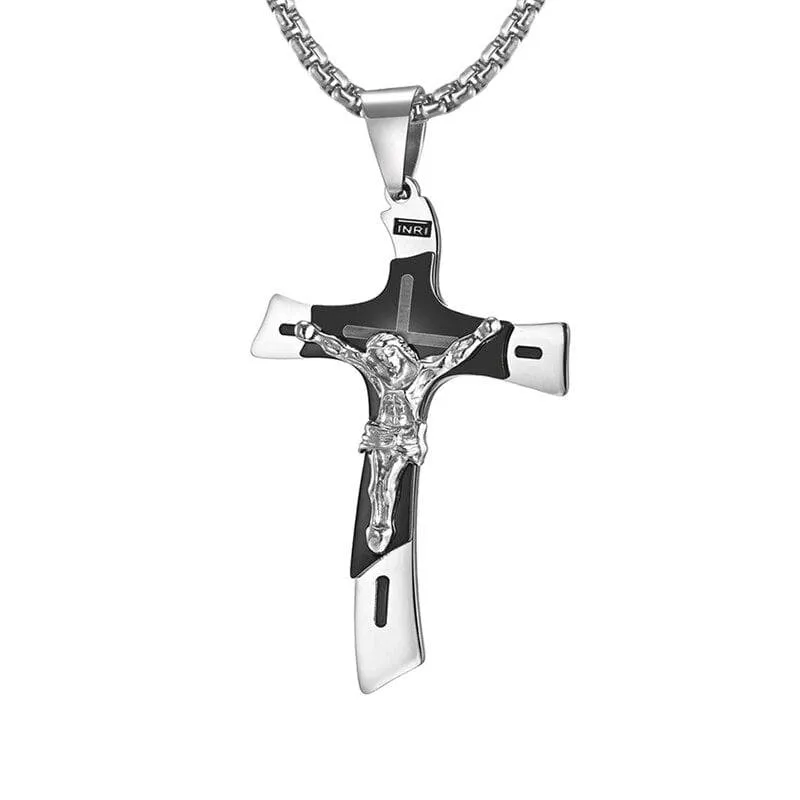 Men's Christian Necklace <br> Double Tone Crucifix