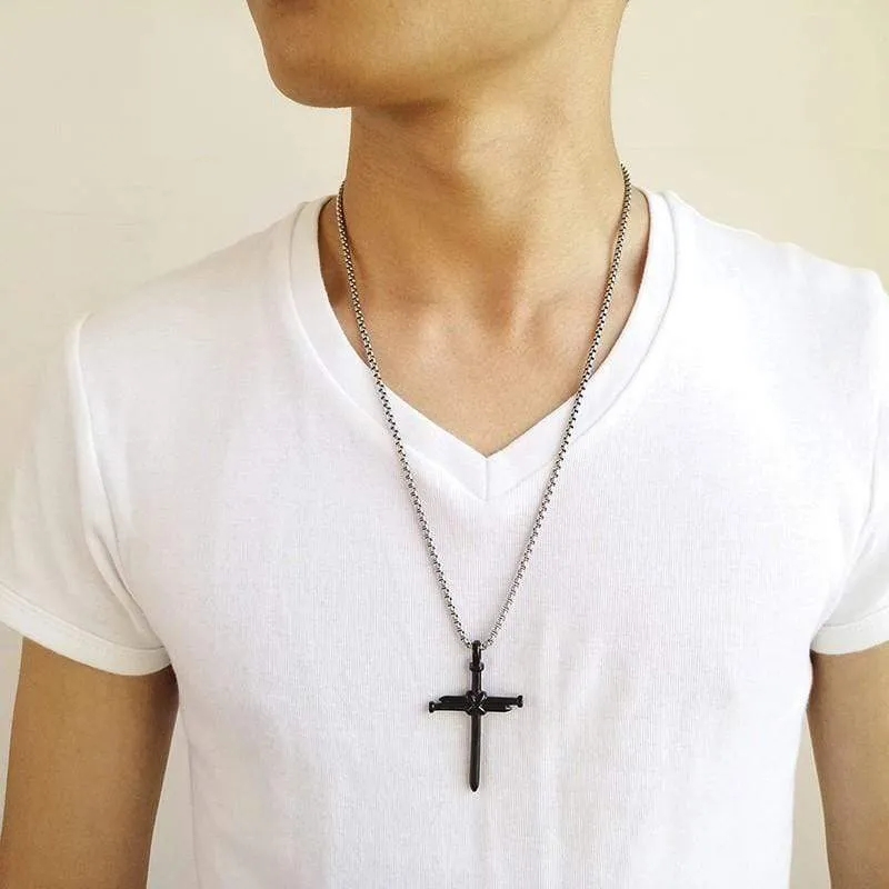 Men's Christian Necklace <br> Nails (Black)