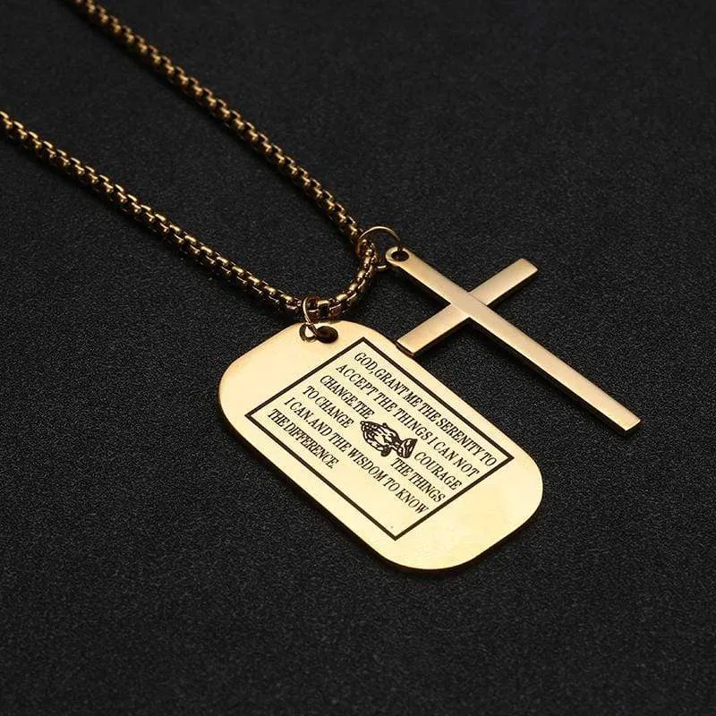 Men's Christian Necklace <br> Serenity Prayer Dog Tag